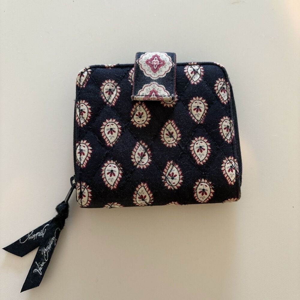 Vera Bradley Women's Trifold Wallet in Retired Classic Black Paisley Pattern